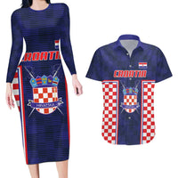 Custom Croatia Football Couples Matching Long Sleeve Bodycon Dress and Hawaiian Shirt Hrvatska Chessboard Heritage - Wonder Print Shop