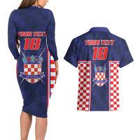 Custom Croatia Football Couples Matching Long Sleeve Bodycon Dress and Hawaiian Shirt Hrvatska Chessboard Heritage - Wonder Print Shop