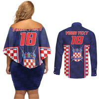 Custom Croatia Football Couples Matching Off Shoulder Short Dress and Long Sleeve Button Shirt Hrvatska Chessboard Heritage - Wonder Print Shop