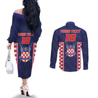 Custom Croatia Football Couples Matching Off The Shoulder Long Sleeve Dress and Long Sleeve Button Shirt Hrvatska Chessboard Heritage - Wonder Print Shop