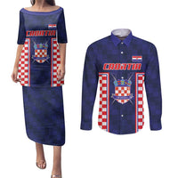 Custom Croatia Football Couples Matching Puletasi and Long Sleeve Button Shirt Hrvatska Chessboard Heritage - Wonder Print Shop