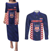 Custom Croatia Football Couples Matching Puletasi and Long Sleeve Button Shirt Hrvatska Chessboard Heritage - Wonder Print Shop