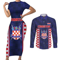 Custom Croatia Football Couples Matching Short Sleeve Bodycon Dress and Long Sleeve Button Shirt Hrvatska Chessboard Heritage - Wonder Print Shop