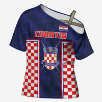 Custom Croatia Football Cross Shoulder Shirt Hrvatska Chessboard Heritage - Wonder Print Shop
