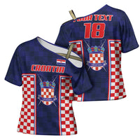 Custom Croatia Football Cross Shoulder Shirt Hrvatska Chessboard Heritage - Wonder Print Shop