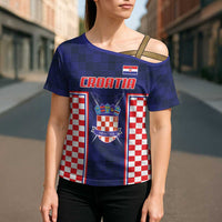 Custom Croatia Football Cross Shoulder Shirt Hrvatska Chessboard Heritage - Wonder Print Shop