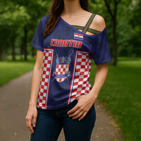 Custom Croatia Football Cross Shoulder Shirt Hrvatska Chessboard Heritage - Wonder Print Shop