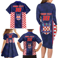 Custom Croatia Football Family Matching Long Sleeve Bodycon Dress and Hawaiian Shirt Hrvatska Chessboard Heritage - Wonder Print Shop