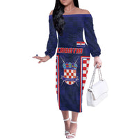 Custom Croatia Football Family Matching Off The Shoulder Long Sleeve Dress and Hawaiian Shirt Hrvatska Chessboard Heritage - Wonder Print Shop