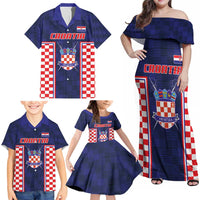 Custom Croatia Football Family Matching Off Shoulder Maxi Dress and Hawaiian Shirt Hrvatska Chessboard Heritage - Wonder Print Shop