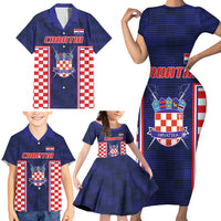 Custom Croatia Football Family Matching Short Sleeve Bodycon Dress and Hawaiian Shirt Hrvatska Chessboard Heritage - Wonder Print Shop