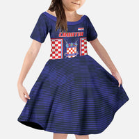Custom Croatia Football Kid Short Sleeve Dress Hrvatska Chessboard Heritage - Wonder Print Shop