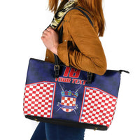 Custom Croatia Football Leather Tote Bag Hrvatska Chessboard Heritage - Wonder Print Shop