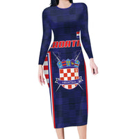 Custom Croatia Football Long Sleeve Bodycon Dress Hrvatska Chessboard Heritage - Wonder Print Shop