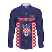 Custom Croatia Football Long Sleeve Button Shirt Hrvatska Chessboard Heritage - Wonder Print Shop