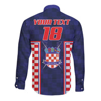 Custom Croatia Football Long Sleeve Button Shirt Hrvatska Chessboard Heritage - Wonder Print Shop