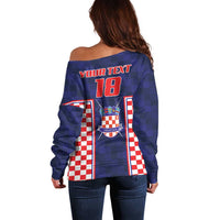 Custom Croatia Football Off Shoulder Sweater Hrvatska Chessboard Heritage - Wonder Print Shop