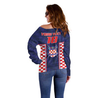 Custom Croatia Football Off Shoulder Sweater Hrvatska Chessboard Heritage - Wonder Print Shop