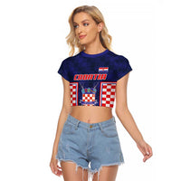 Custom Croatia Football Raglan Cropped T Shirt Hrvatska Chessboard Heritage - Wonder Print Shop