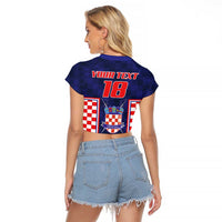 Custom Croatia Football Raglan Cropped T Shirt Hrvatska Chessboard Heritage - Wonder Print Shop