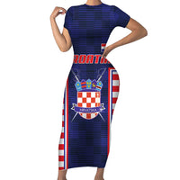 Custom Croatia Football Short Sleeve Bodycon Dress Hrvatska Chessboard Heritage - Wonder Print Shop