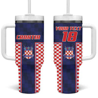 Custom Croatia Football Tumbler With Handle Hrvatska Chessboard Heritage - Wonder Print Shop