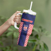 Custom Croatia Football Tumbler With Handle Hrvatska Chessboard Heritage - Wonder Print Shop