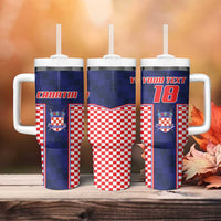 Custom Croatia Football Tumbler With Handle Hrvatska Chessboard Heritage - Wonder Print Shop