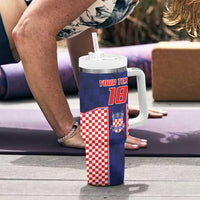 Custom Croatia Football Tumbler With Handle Hrvatska Chessboard Heritage - Wonder Print Shop