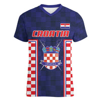 Custom Croatia Football Women V-Neck T-Shirt Hrvatska Chessboard Heritage - Wonder Print Shop