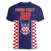 Custom Croatia Football Women V-Neck T-Shirt Hrvatska Chessboard Heritage - Wonder Print Shop