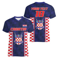 Custom Croatia Football Women V-Neck T-Shirt Hrvatska Chessboard Heritage - Wonder Print Shop