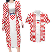 Custom Croatia Football Couples Matching Long Sleeve Bodycon Dress and Hawaiian Shirt Vatreni Hrvatska Sporty Style - Wonder Print Shop