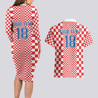 Custom Croatia Football Couples Matching Long Sleeve Bodycon Dress and Hawaiian Shirt Vatreni Hrvatska Sporty Style - Wonder Print Shop