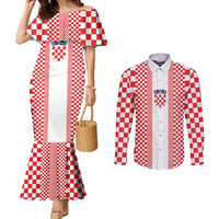 Custom Croatia Football Couples Matching Mermaid Dress and Long Sleeve Button Shirt Vatreni Hrvatska Sporty Style - Wonder Print Shop