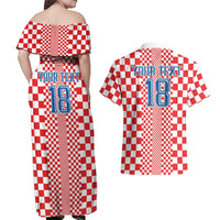 Custom Croatia Football Couples Matching Off Shoulder Maxi Dress and Hawaiian Shirt Vatreni Hrvatska Sporty Style - Wonder Print Shop