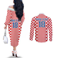 Custom Croatia Football Couples Matching Off The Shoulder Long Sleeve Dress and Long Sleeve Button Shirt Vatreni Hrvatska Sporty Style - Wonder Print Shop