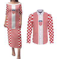 Custom Croatia Football Couples Matching Puletasi and Long Sleeve Button Shirt Vatreni Hrvatska Sporty Style - Wonder Print Shop