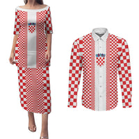 Custom Croatia Football Couples Matching Puletasi and Long Sleeve Button Shirt Vatreni Hrvatska Sporty Style - Wonder Print Shop
