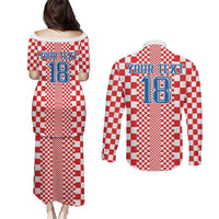 Custom Croatia Football Couples Matching Puletasi and Long Sleeve Button Shirt Vatreni Hrvatska Sporty Style - Wonder Print Shop