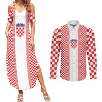 Custom Croatia Football Couples Matching Summer Maxi Dress and Long Sleeve Button Shirt Vatreni Hrvatska Sporty Style - Wonder Print Shop