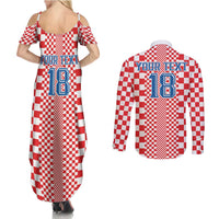 Custom Croatia Football Couples Matching Summer Maxi Dress and Long Sleeve Button Shirt Vatreni Hrvatska Sporty Style - Wonder Print Shop