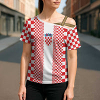 Custom Croatia Football Cross Shoulder Shirt Vatreni Hrvatska Sporty Style - Wonder Print Shop