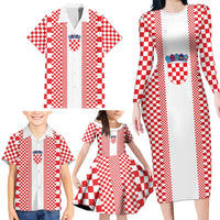 Custom Croatia Football Family Matching Long Sleeve Bodycon Dress and Hawaiian Shirt Vatreni Hrvatska Sporty Style - Wonder Print Shop