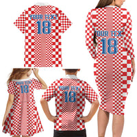 Custom Croatia Football Family Matching Long Sleeve Bodycon Dress and Hawaiian Shirt Vatreni Hrvatska Sporty Style - Wonder Print Shop