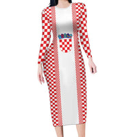 Custom Croatia Football Family Matching Long Sleeve Bodycon Dress and Hawaiian Shirt Vatreni Hrvatska Sporty Style - Wonder Print Shop