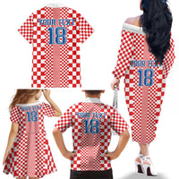Custom Croatia Football Family Matching Off The Shoulder Long Sleeve Dress and Hawaiian Shirt Vatreni Hrvatska Sporty Style - Wonder Print Shop