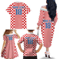 Custom Croatia Football Family Matching Off The Shoulder Long Sleeve Dress and Hawaiian Shirt Vatreni Hrvatska Sporty Style - Wonder Print Shop