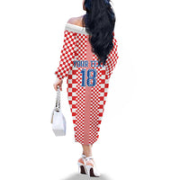 Custom Croatia Football Family Matching Off The Shoulder Long Sleeve Dress and Hawaiian Shirt Vatreni Hrvatska Sporty Style - Wonder Print Shop