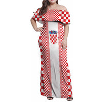 Custom Croatia Football Family Matching Off Shoulder Maxi Dress and Hawaiian Shirt Vatreni Hrvatska Sporty Style - Wonder Print Shop